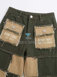 Pantalones Cargo de Mezclilla Anchos con Parches de Primera Calidad ZABEX SPORTS para Hombre, Corte Holgado, Jeans Casuales de Moda, Fabricación OEM en Pakistán - Product Image 4