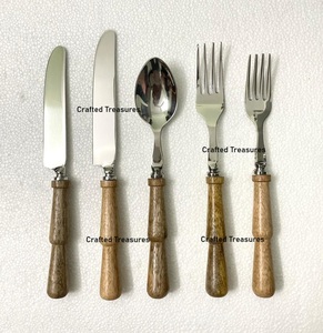 Acacia Wooden Handle Stainless Steel Flatware <b>Set</b> Elegant Wood Design Durable Eco-Friendly Sustainable Home Decor <b>Set</b> Utensil - Product Image 6