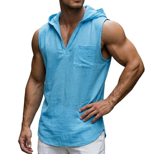 Custom Men's Workout Tank Tops Sleeveless Hooded Shirt Cotton Blend V-Neck Breathable Muscle Wholesale Price Bulk OEM Tank Tops - Product Image 5