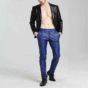 Pantalon en toile et cuir pour homme, coupe slim, taille élastique, décontracté, droit, rayé, imperméable et infroissable - Product Image 5