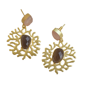 Pendientes Colgantes de Cuarzo Ahumado y Cuarzo Rosa, Forma de Flor, Piedras Naturales, Hechos a Mano, Joyería de Moda, Latón - Product Image 6