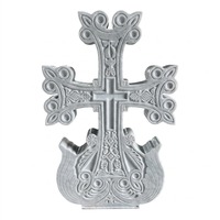 Pierre tombale en marbre blanc ornée de style américain, croix arménienne Khachkar, grande pierre sculptée commémorative avec Arbre de Vie