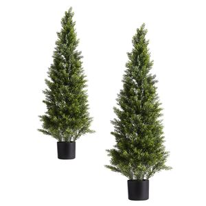Set di 2 Alberi di Cedro Artificiali da 48 Pollici, Cespugli di Pino Finti di Facile Montaggio, Alberi in Seta Sintetica dall'Aspetto Realistico per Decorazioni Frontali - Product Image 1