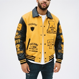 Custom Letterman Varsity Jacket <b>Wool</b> Body Leather Sleeves Premium College Varsity Jackets <b>Men</b> Button Down Varsity <b>Coat</b> - Product Image 6