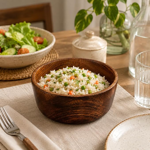 Bol à salade en bois d'émail de manguier avec fourchette et cuillère à salade – Élégance écologique – Bols en bois émaillé pour maisons modernes - Product Image 2