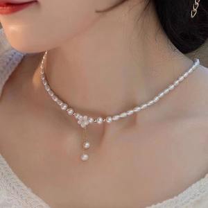 Luxurious Lightweight <b>Freshwater</b> <b>Pearl</b> <b>Necklace</b> Sweet Cherry Blossom Tassel with Collarbone Chain Fine Choker for Mother - Product Image 1