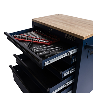 Wholesale OEM 76cm Blue 5-<b>Drawer</b> Rolling Tool Cabinet with Wood Top ISO9001 Certified for Garage <b>Workshop</b> Storage Use - Product Image 5