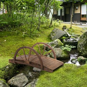 Ponte da Giardino in Legno da 1m (3.3ft) con Ringhiera a Mezza Ruota, Costruzione Solida in Abete, Legno Tinto per Paesaggistica e Terrazze - Product Image 2