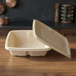 Luxury <b>Pulp</b> Moulded Disposable 750ml Rectangle Food Container Eco Friendly Biodegradable Water Resistant Lightweight Box - Product Image 4