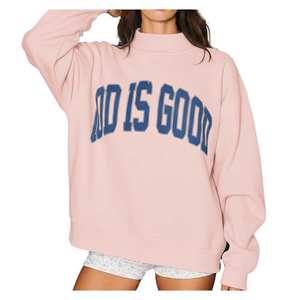 Sweat-shirt oversize à col montant pour femme, décontracté, en polaire, brodé, doux et chaud, à manches longues, style streetwear moderne - Product Image 1