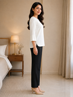 Nouveauté, dernier design, haut à manches 3/4 à col rond imprimé blanc pour femmes, vêtements décontractés de bureau, vêtements pour femmes, vêtements confortables