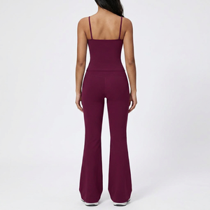 Conjunto de Yoga con Logotipo Personalizado para Mujer, Top Ligero de Color Sólido, Pantalones Rectos de Pierna Ancha, Conjunto de 2 Piezas para Hacer Ejercicio - Product Image 6