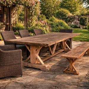 Garden Furniture OEM/ODM Outdoor Dining Set <b>Wood</b>/ Aluminum <b>Table</b> and Chairs Weather Resistant Hotel Resort Furniture - Product Image 1