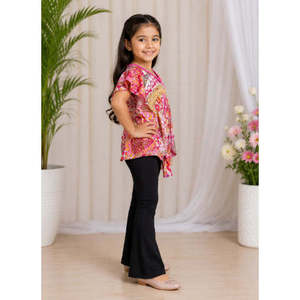 Girls Pink Sleeveless Kaftan Bohemian Style All-Over Printed Cotton Maxi <b>Dress</b> One Size Fits All-for Dinner & Parties - Product Image 3