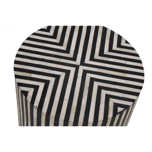 Branded Quality Handmade Black and <b>White</b> Striped Hexagon Bone Inlay <b>Bedside</b> Table Made of Wood for Decoration From India. - Product Image 2