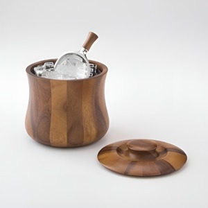 Seau à glace en bois rayé avec couvercle, design minimaliste, fait main, rond, pour fêtes - Product Image 2