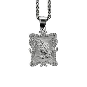 Nouveau Design Collier Pendentif Rond de Prière avec Zircon Cubique Baguette, Bijoux Hip Hop Chrétiens - Product Image 2