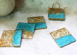 Resin Coaster Collection Stylish Drink Mats Elegant <b>Table</b> <b>Protectors</b> Durable Premium Dining Surface Accessories - Product Image 2