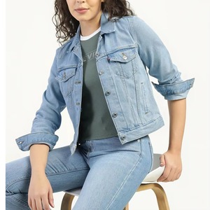 Blousons en jean bleu personnalisés pour femmes 2026 – Coupe ample, boutonnés, écologiques, décontractés, pour l'automne – Vente en gros de qualité supérieure - Product Image 1
