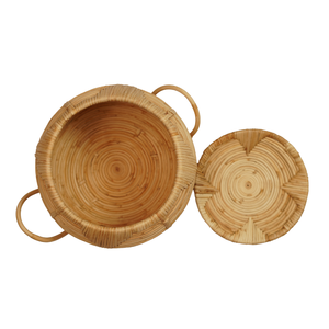 Juego de cestas de mimbre artesanales con tapa y base de pedestal, cuencos decorativos tejidos para pan, organizador de almacenamiento, juego de 2 tamaños, completo - Product Image 4