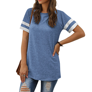 Camisetas de Manga Corta para Mujer con Logotipo Personalizado al por Mayor, Tops de Cuello Redondo de Verano, Corte Regular, Camiseta Casual a Rayas, Linda Camiseta para Mujer - Product Image 4