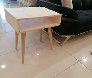 Mesa Auxiliar de Madera Maciza que Ahorra Espacio, Mesa Auxiliar de Madera Hecha a Mano con Estante de Almacenamiento, Mueble para Sala de Estar, Dormitorio, Mesa de Noche - Product Image 2