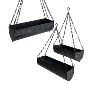 Ensemble de 3 jardinières suspendues en métal galvanisé noir, style rustique, pour intérieur/extérieur, avec chaînes et crochets, pour jardin et balcon - Product Image 1
