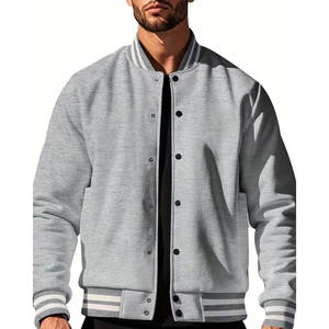 <b>Men</b> Baseball <b>Jacket</b> Red & <b>White</b> Trim Varsity Coat with Button Front Closure No Lining Lightweight Outerwear for Fall/Winter - Product Image 4