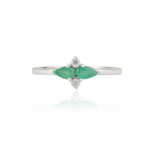 Beautiful Unique Design 925 Sterling <b>Silver</b> Pear Cut Natural <b>Emerald</b> & Round Diamond Minimal Fine <b>Ring</b> Jewelry - Product Image 1