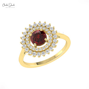 Chordia Jewels Natural 6mm Prong Set Red Garnet Halo <b>Ring</b> in 14k Fine Gold Diamond Cocktail <b>Ring</b> Perfect Gift for <b>Couple</b> - Product Image 4