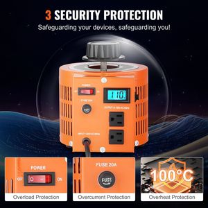 Trasformatore di Tensione Variabile Automatico 2000VA, 15.3 Amp, Ingresso 110V, Uscita 0-130V, Regolatore di Tensione AC con Display LCD, 4 Stabilizzatori Extra - Product Image 6