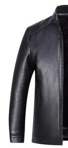 Veste de moto en cuir véritable noir de haute qualité pour homme, col montant, fermeture éclair, coupe ajustée, pour l'automne - Product Image 4