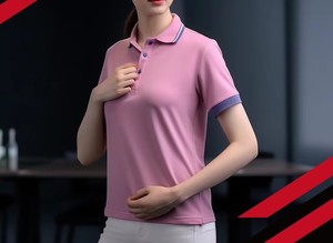 Polo Rosa para Mujer, 100% Algodón, con Ribete Azul, Casual, Manga Corta, Color Sólido, Tejido Oxford Transpirable - Product Image 4