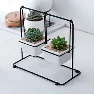 Geometric Minimalist Square Iron Wire Cube <b>Plant</b> Stand Matte Black Open <b>Frame</b> Pedestal Concrete Cement Succulent Pot Base - Product Image 5