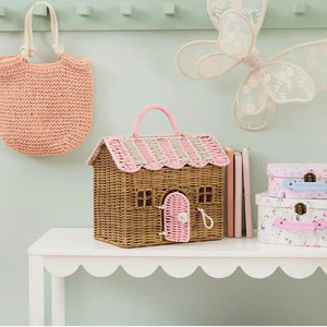 House Shaped Rattan Storage Box With Lid Handwoven Rattan Kids Toy <b>Bin</b> Bohemian Design <b>Rectangle</b> Shape - Product Image 1