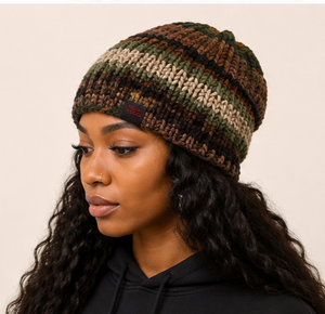 Bonnet en tricot épais rayé fait main sur mesure, chaud pour l'hiver, en tricot côtelé épais, jacquard, pour femme - Product Image 1