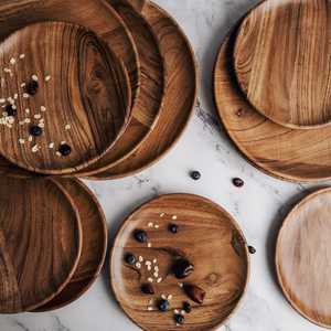 Tabla Redonda de Madera de Acacia Natural para Servir, Plato de Madera para Servir Alimentos, Tabla de Charcutería, Plato para Quesos, Plato para la Cena, Cocina - Product Image 1