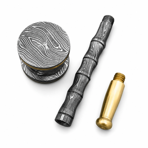 Jexmoo Pipa de Fumar Recta Reutilizable de Acero de Damasco de Lujo Hecha a Mano con Funda de Cuero, Regalo para Papá, Esposo, Novio - Product Image 4