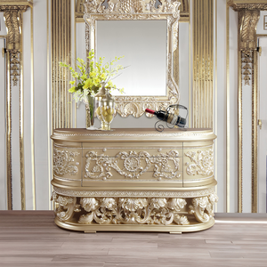 Juego de Comedor Clásico de Lujo Royal Luxury Gold, Madera de Caoba, Respaldo Sólido, Aparador Antiguo, Vitrina con Espejo, para Villa u Hotel - Product Image 2