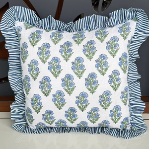 Housses de coussin à volants imprimées à motifs floraux style ferme, avec fermeture éclair dissimulée, pour coussins bohèmes ou décoratifs d'extérieur - Product Image 1