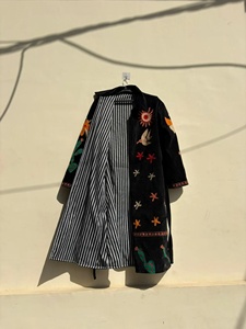 <b>Black</b> Suzani Velvet Blouson Unisex Bohemian <b>Overcoat</b> Vintage Floral Pattern Hand Embroidered Winter Wear Lightweight Cotton - Product Image 2