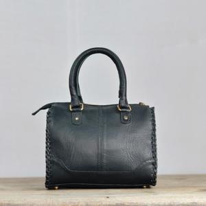 Sac Speedy en cuir de luxe avec panneau en cuir de vachette à motif damier, détail pompon, design noir et blanc - Product Image 3