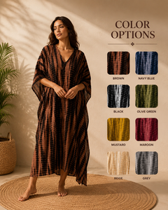 Vestido Maxi Bohemio para Mujer, Color Marrón Tie-Dye, 100% Algodón Tejido, Largo hasta el Suelo, Cuello en V, Hombros Descubiertos, Corte Moderno, Ecológico, Hecho a Mano - Product Image 6