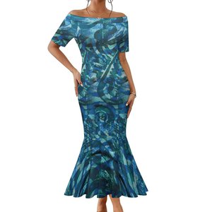 Vestidos Casuales de Alta Calidad 100% Algodón para Personas Grandes 7XL, Envío Directo, Tie-dye Polinesio Samoano Tribal, de un Solo Hombro y Manga Corta - Product Image 5