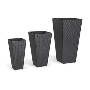 Set di 3 Vasi Alti Impilabili in Rattan Sintetico PP con Struttura in Metallo e Vasi Interni per Uso Interno ed Esterno - Product Image 3
