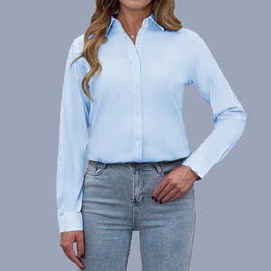 <b>Women's</b> 100% Cotton <b>Long</b> <b>Sleeve</b> Loose Fit Solid Color for <b>Shirt</b> Button Collar Moisture Wicking Breathable Fabric All Seasons - Product Image 2