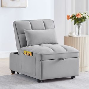 4-in-1 Multi-Function Tufted <b>Single</b> Sofa <b>Bed</b> with Storage Pockets <b>Adjustable</b> Backrest Pillows Pull-Out Feature - Product Image 2