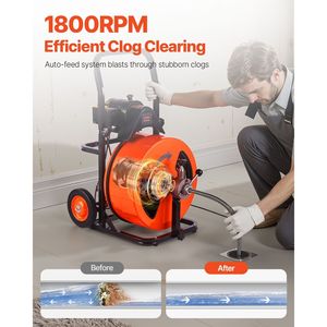 Macchina per la pulizia di scarichi con 4 frese ad attivazione ad aria, 30,5 m x 3/4 pollici, con alimentazione automatica, 4-in-1, per la pulizia di tubi e fognature - Product Image 2