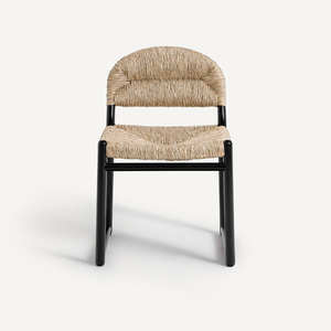 Chaise de salle à manger en rotin naturel, faite à la main, avec dossier en cannage et pieds noirs, pour restaurant et maison - Product Image 2