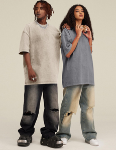 T-shirt oversize pour homme en coton épais, manches tombantes, style streetwear, coupe ample, décontracté, tendance, tailles disponibles - Product Image 3